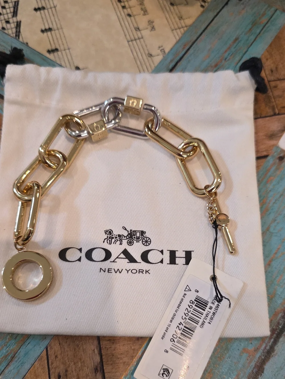 Coach 2 Toned Chain Link 8 Inch Braclet Nwt
